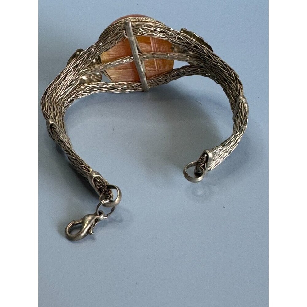 Tibetian Copal Silver Inlay Beeswax Amber Mesh Strand Bracelet - Picture 4 of 8
